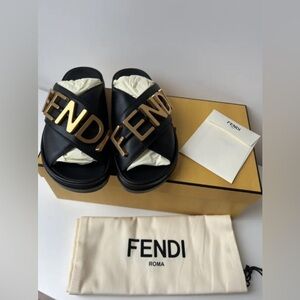 Fendi Logo Letter CrissCross Slide Sandals